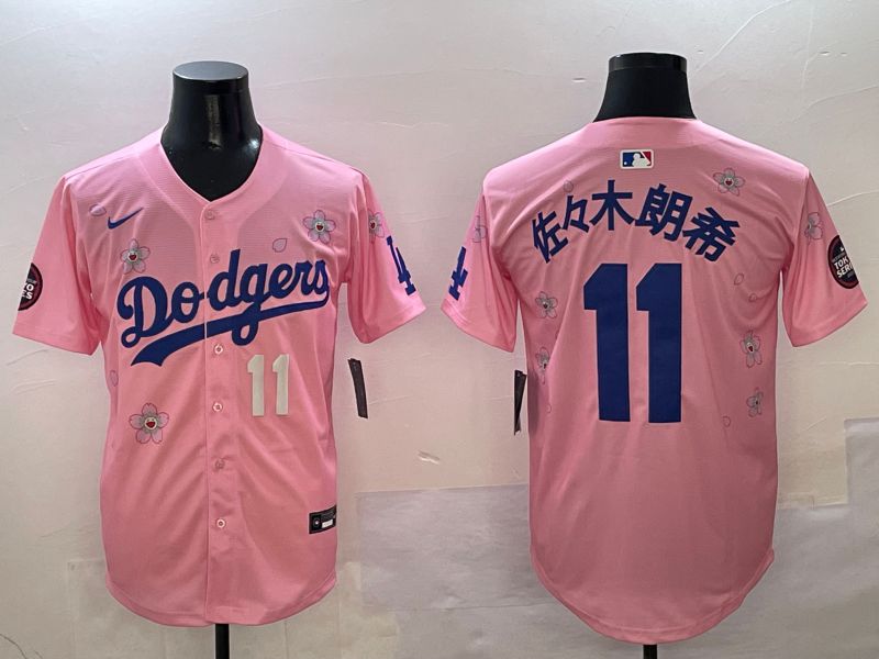 Men Los Angeles Dodgers #11 R.Sasaki Pink Sakura Edition 2025 Nike MLB Jersey style 4->los angeles dodgers->MLB Jersey
